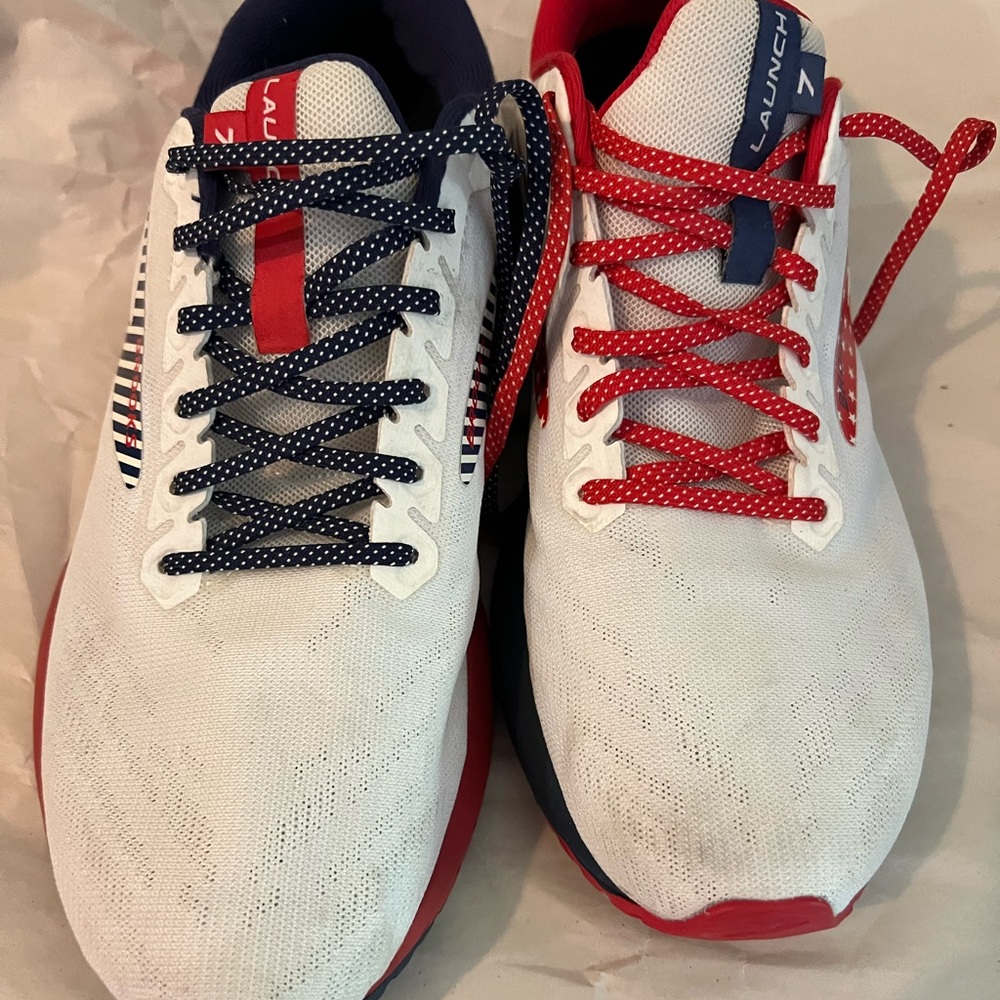Brooks Launch Running Shoes in White, Red, Navy